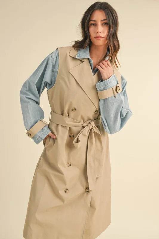 MABLE Layered Look Trench Coat With Denim Jacket