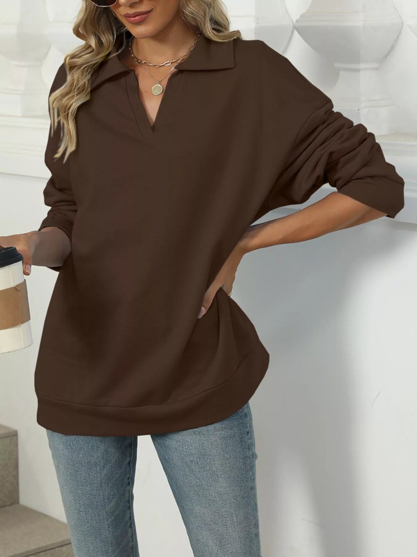 Johnny Collar Long Sleeve Sweatshirt