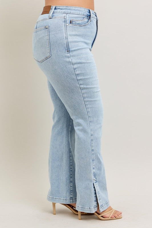 Judy Blue Full Size Tummy Control Vintage Wash Side Slit Slim Boot Jeans Plus Size