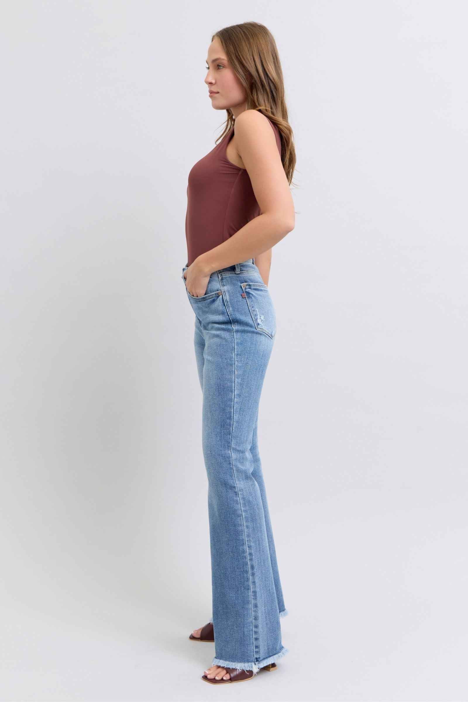 Judy Blue High Rise Bootcut Jeans with Raw Hem for Women's Jeans