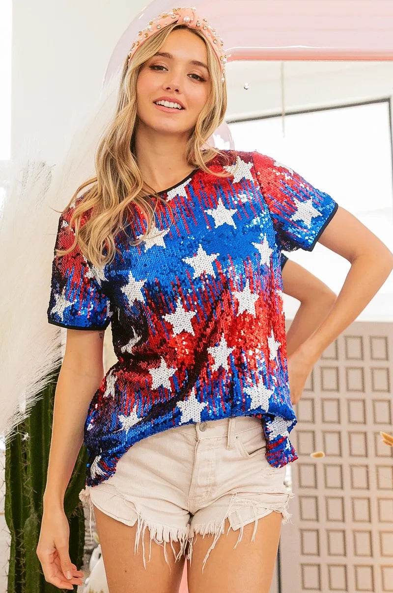 BiBi American Theme Star Pattern Sequin Top