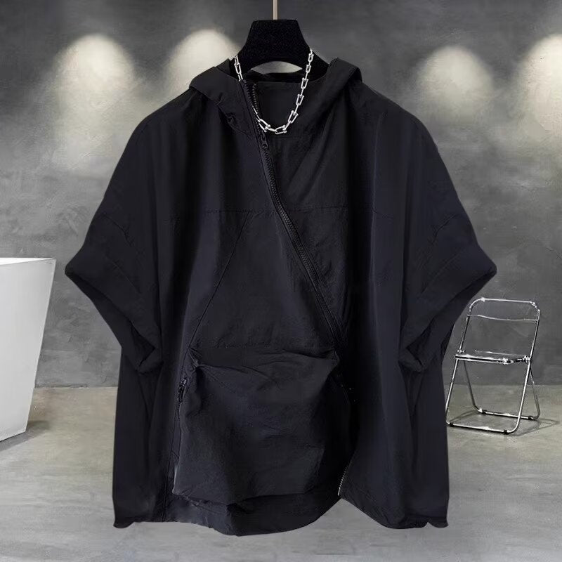 Men's Summer Zipper Design Hooded Short-sleeved T-shirt