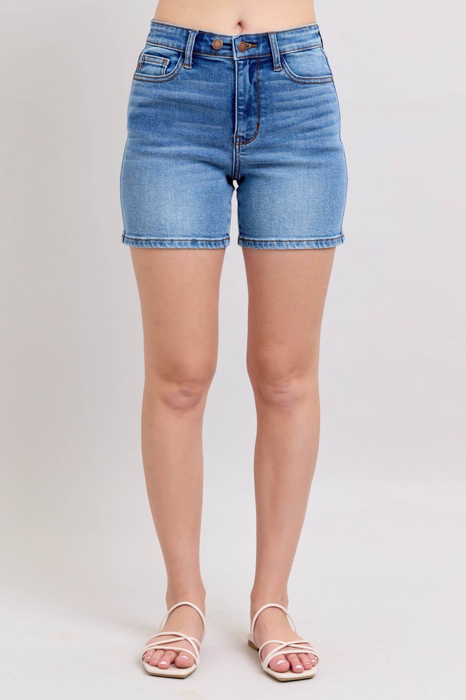 Judy Blue Full Size 2 Button Denim Shorts with Pockets Plus Size