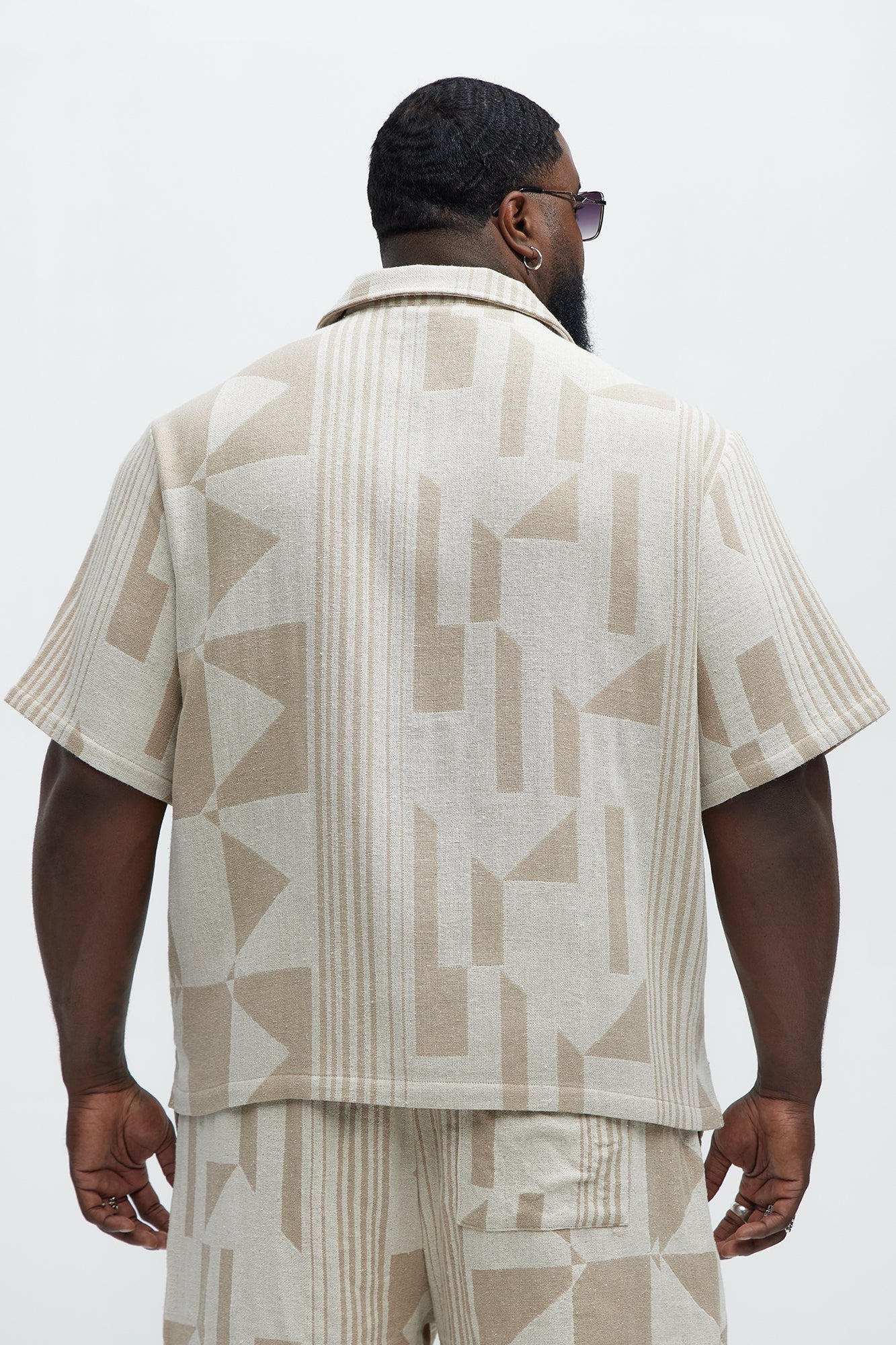 Abstract Cuban Collar Button Down Shirt - Cream/combo