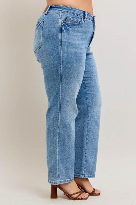 Judy Blue Full Size Tummy Control Vintage Wash Straight Jeans Plus Size