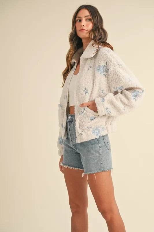 MABLE Floral Embroidered Fleece Teddy Jacket