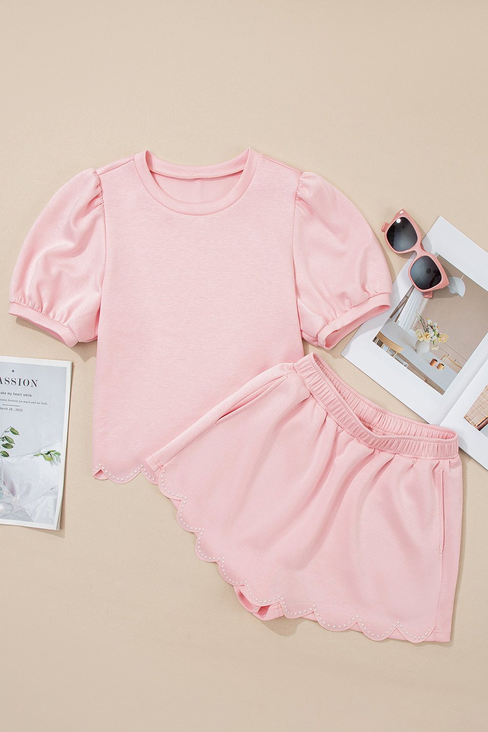 Nova Puff Sleeve Pearl Embellished Scallop Set