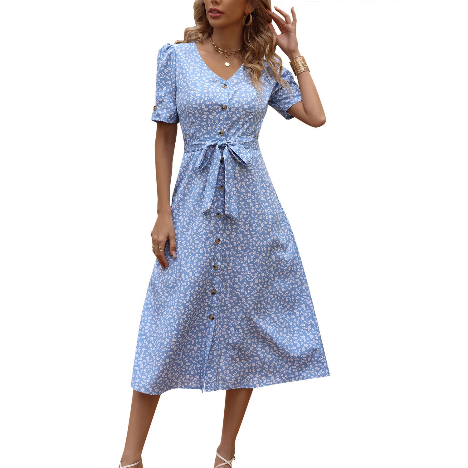 Women's Temperament Commute Casual Vacation Style Printed Knotted Dress