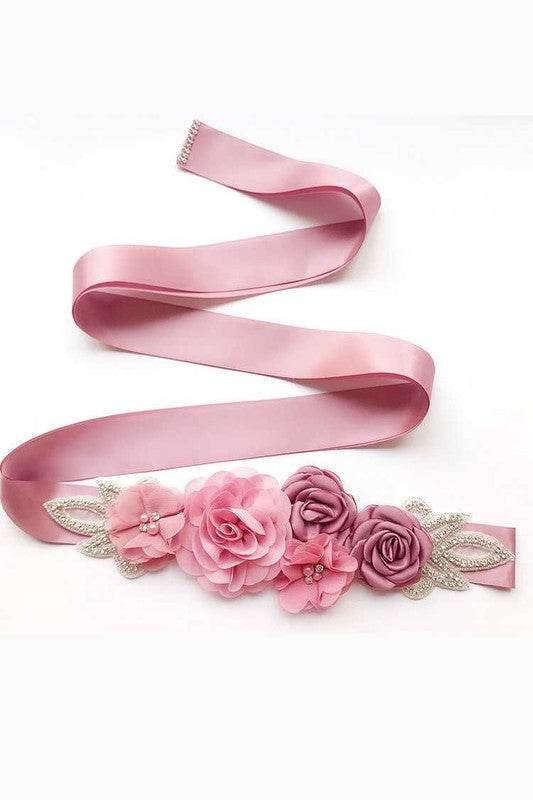 Mix Georgette Flower Embellished Sash Belt