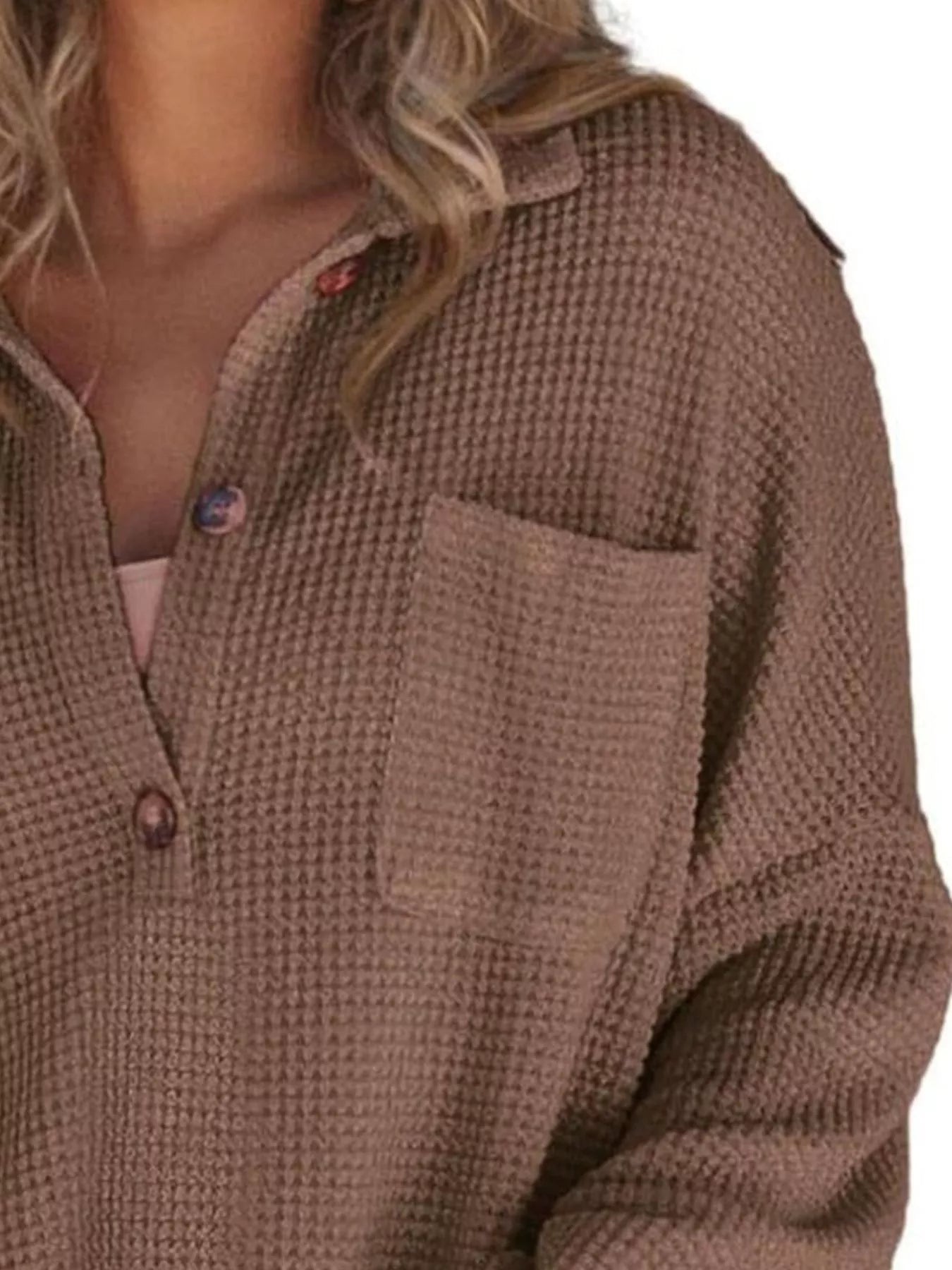 Casual Waffle Knit Button Detail Blouse