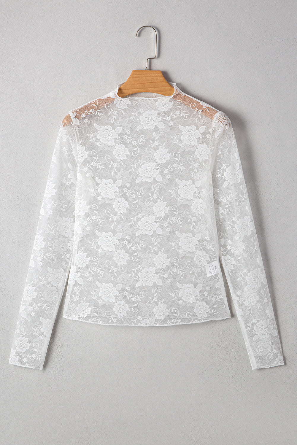 Myla Sheer Floral Lace Mesh Mock Neck Long Sleeve Top
