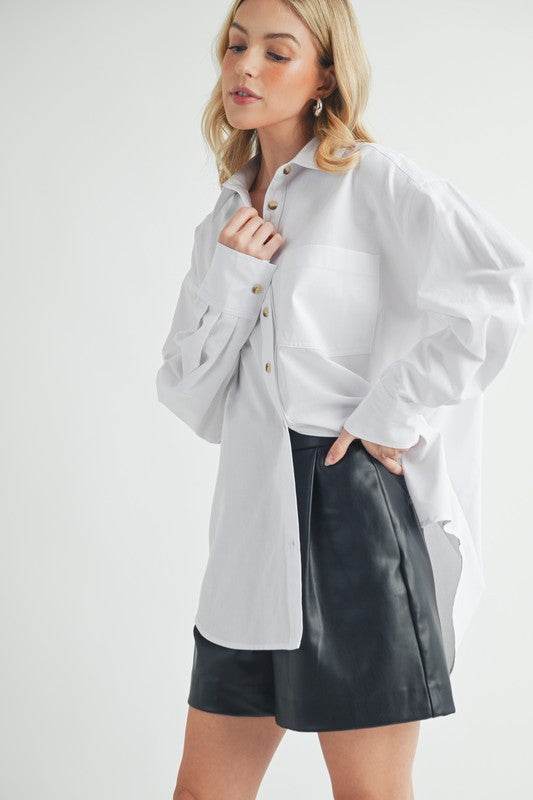 Aemi + Co High-Low Collared Neck Drop Shoulder Shirt