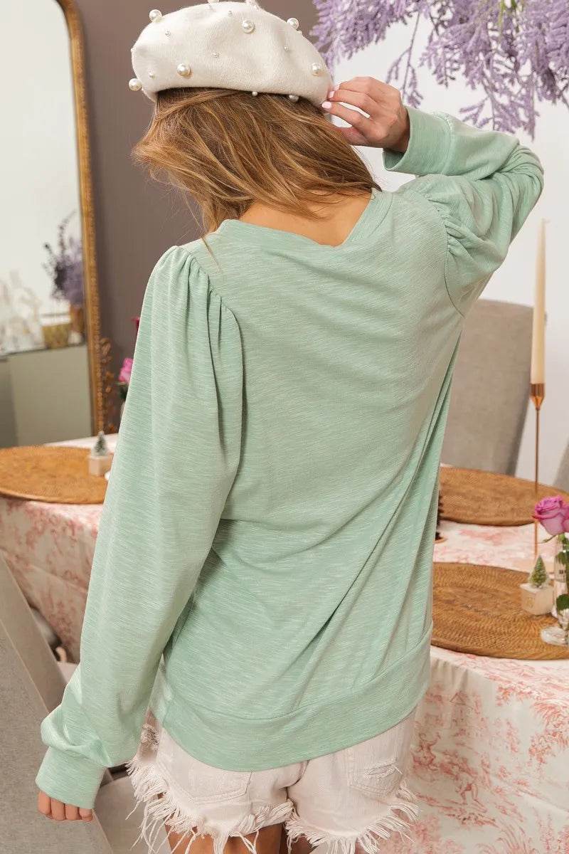 BiBi Slub Terry Puff Shoulder Sweatshirt