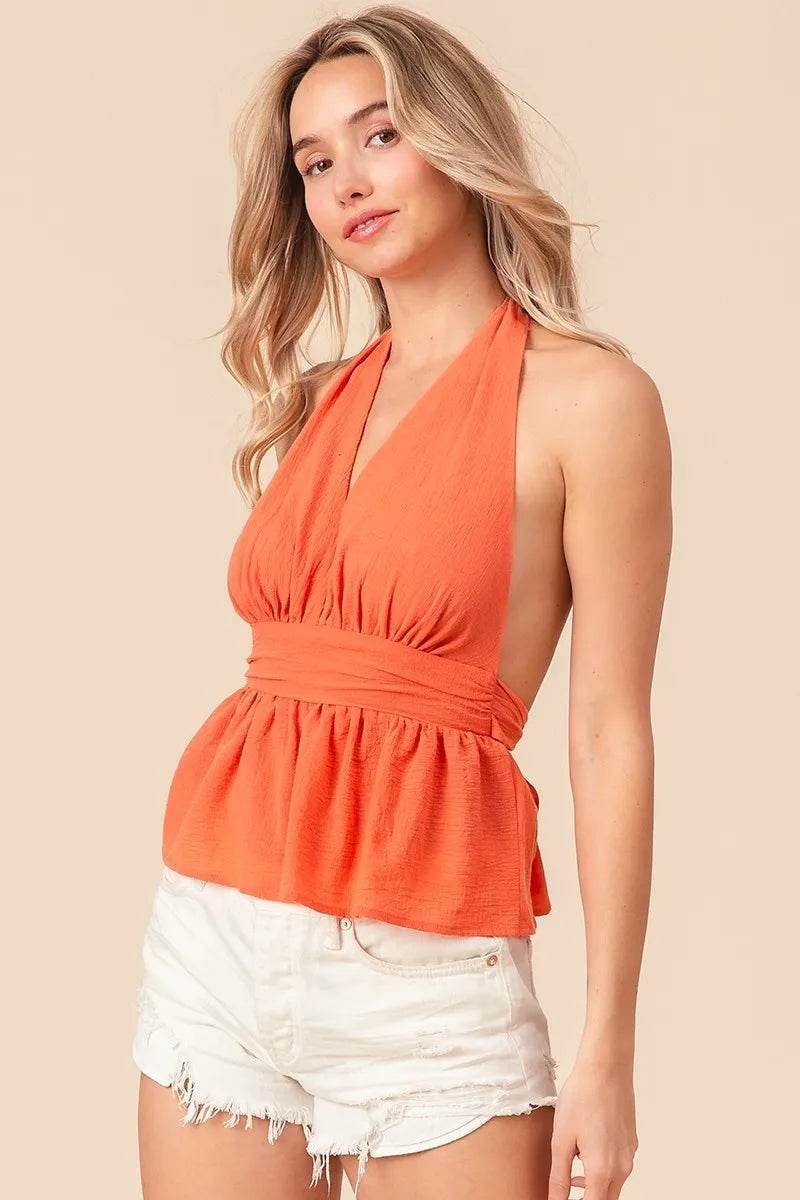 BiBi Back Open With Halter Neck Wrinkled Tank Top