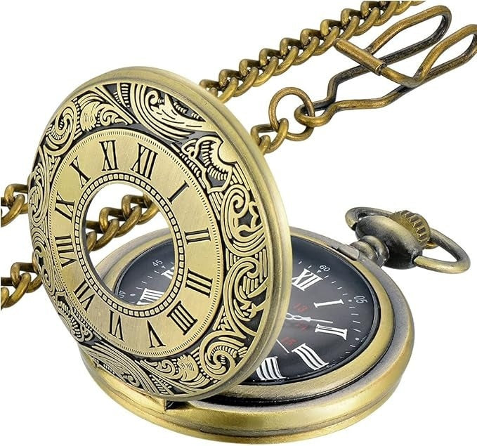 Quartz Pocket Watch Retro Roman Style Hollow-out