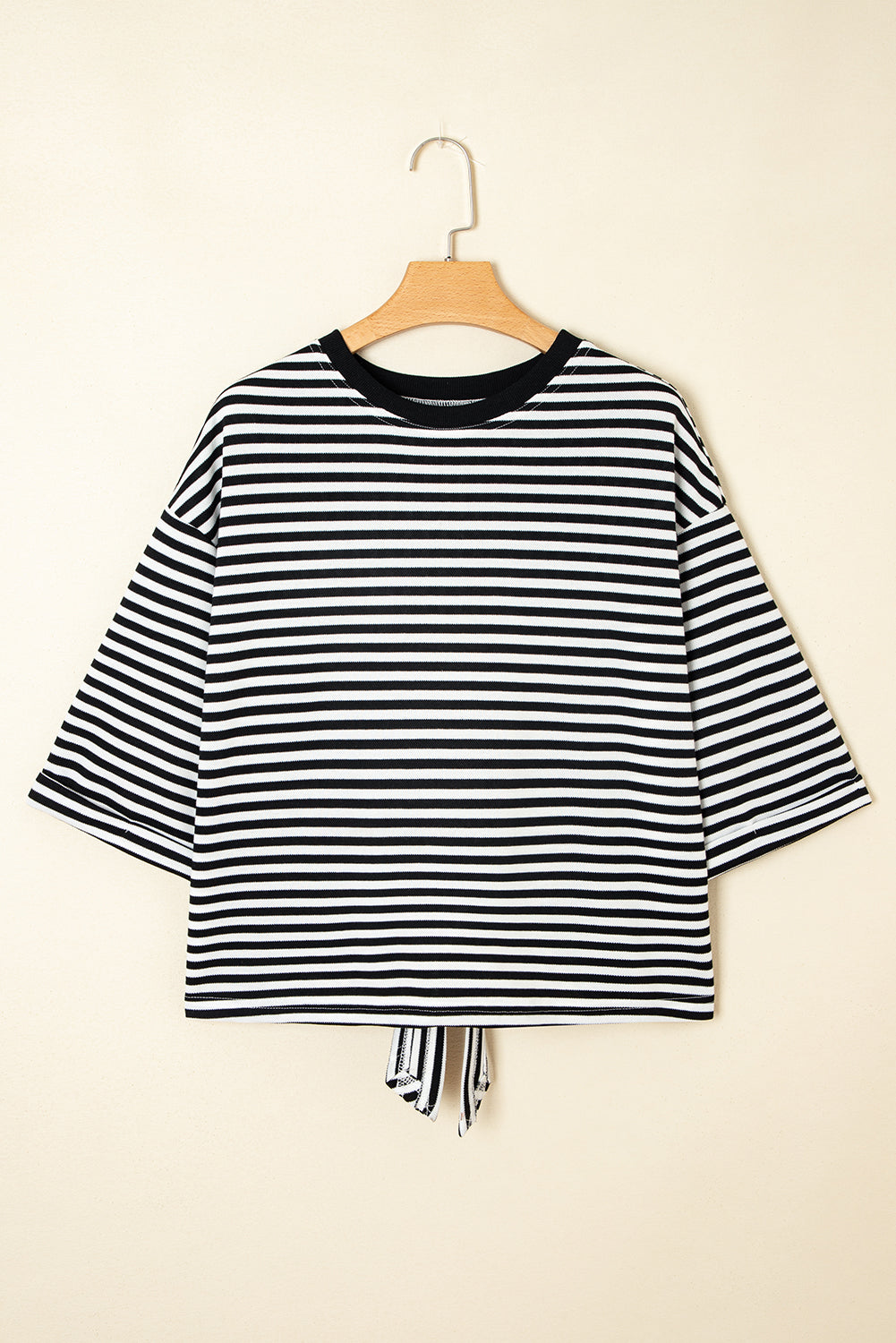 Riley Stripe Bowknot Cutout Back Loose Top
