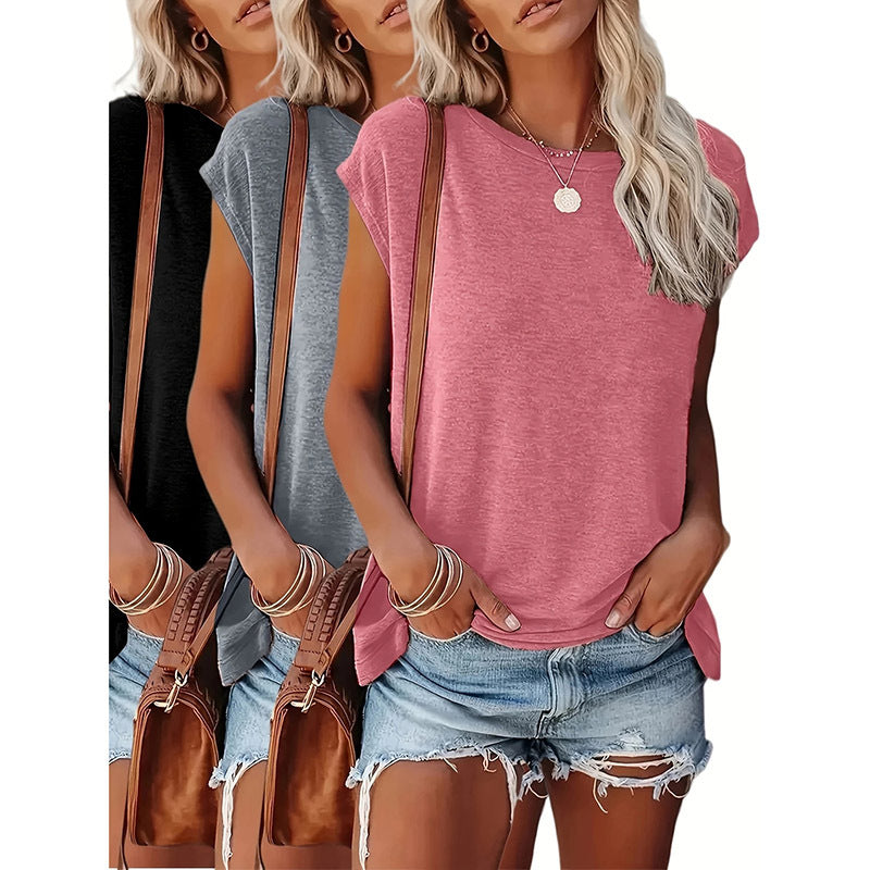 3-Packs Cap Sleeve Tops For Women Summer Top Basic Tee Shirts Casual Tank Loose Fit 2025 Fashion