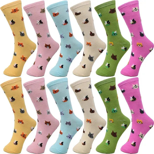 30-Pairs Women's Fun Patterned Cotton-Blend Crew Socks Assorted Pairs