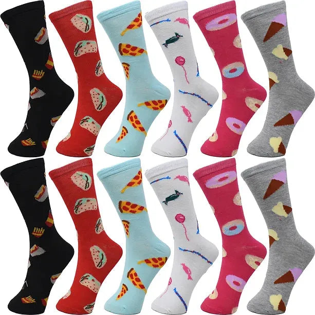 30-Pairs Women's Fun Patterned Cotton-Blend Crew Socks Assorted Pairs