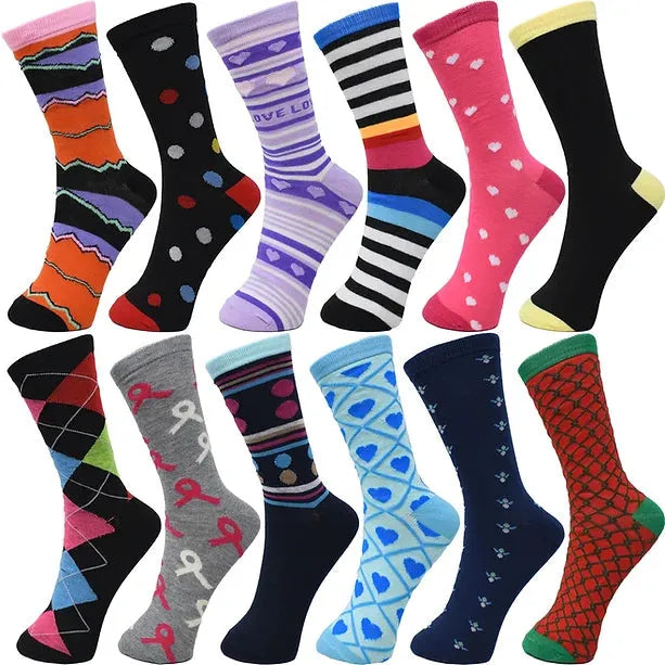 30-Pairs Women's Fun Patterned Cotton-Blend Crew Socks Assorted Pairs