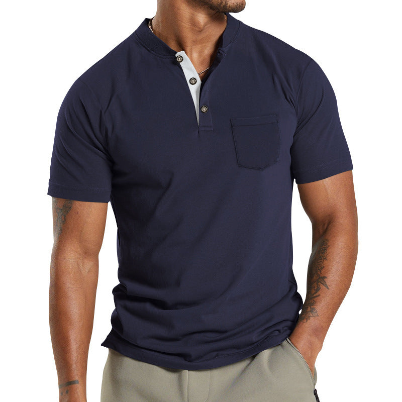 Plus Size Men's Short Sleeve Button Pocket T-shirt Polo