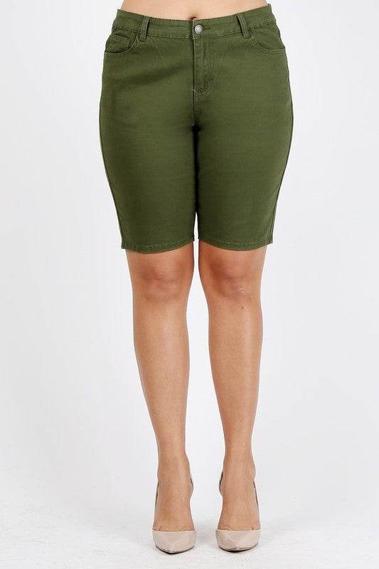 Plus Size High Waist Solid Stretch Short Pants