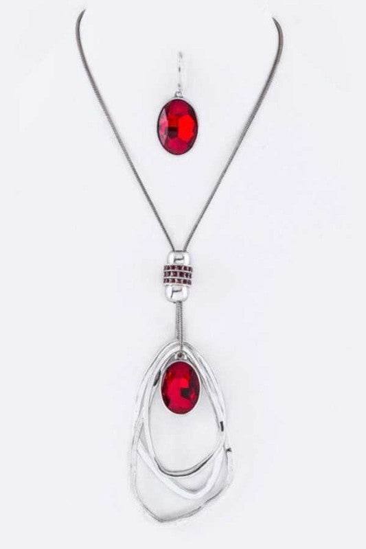 Crystal Drop & Hoops Necklace Set