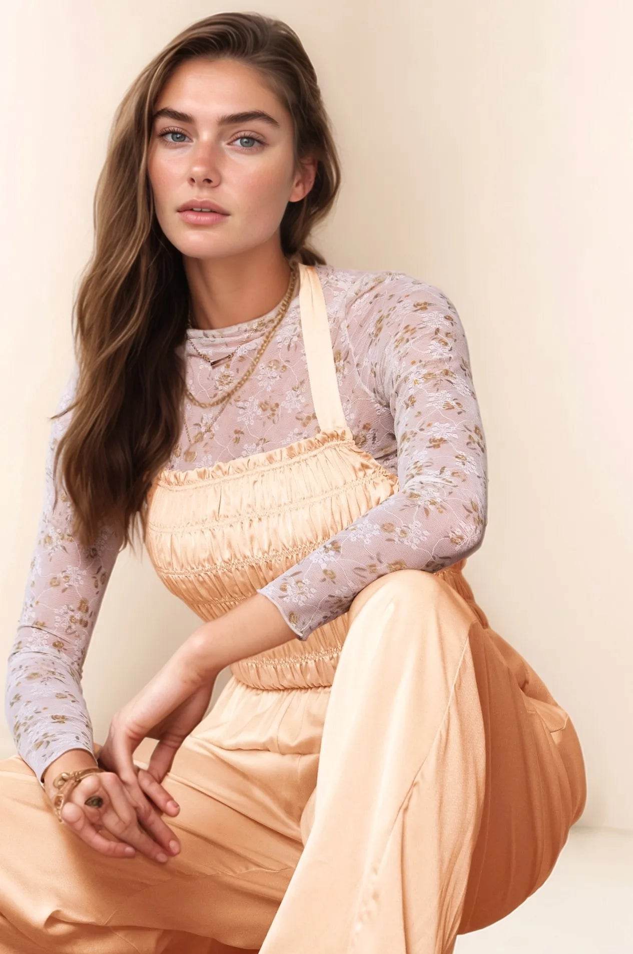 Davi & Dani Halterneck Tie Closure Smocked Bodice Jumpsuit