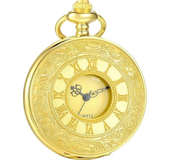 Quartz Pocket Watch Retro Roman Style Hollow-out