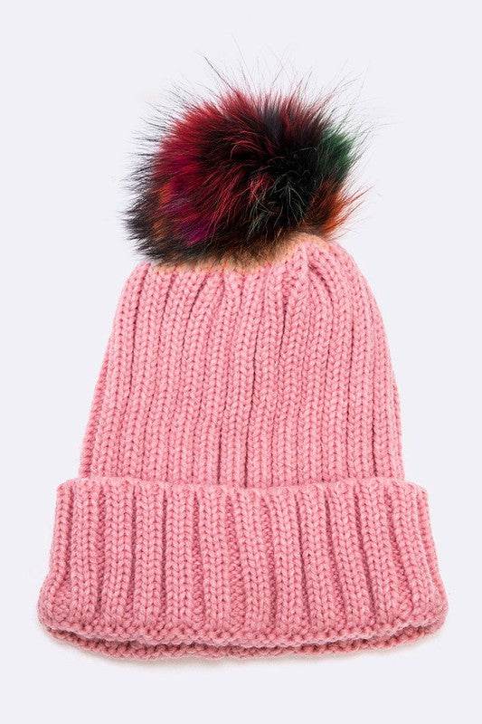 Mix Color EMMEZ Large Fur Pom Beanie