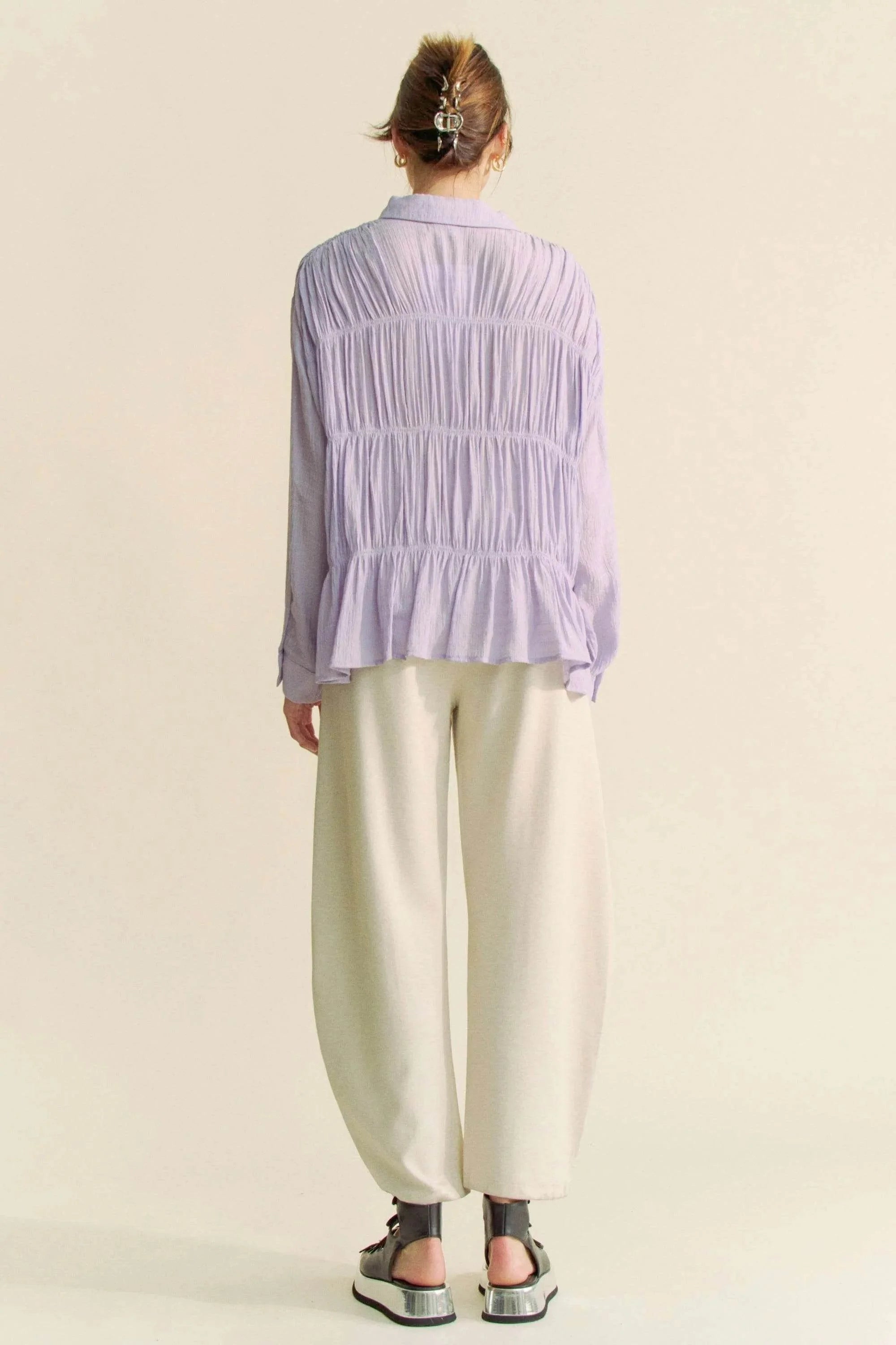 Davi & Dani Ruched All Over Button Front Shirt