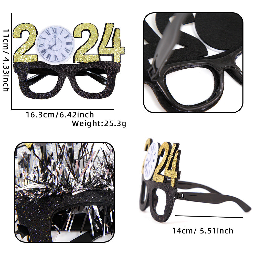 2024 New Year Party Funny Holiday Decorative Glasses Photo Props Glasses Frame