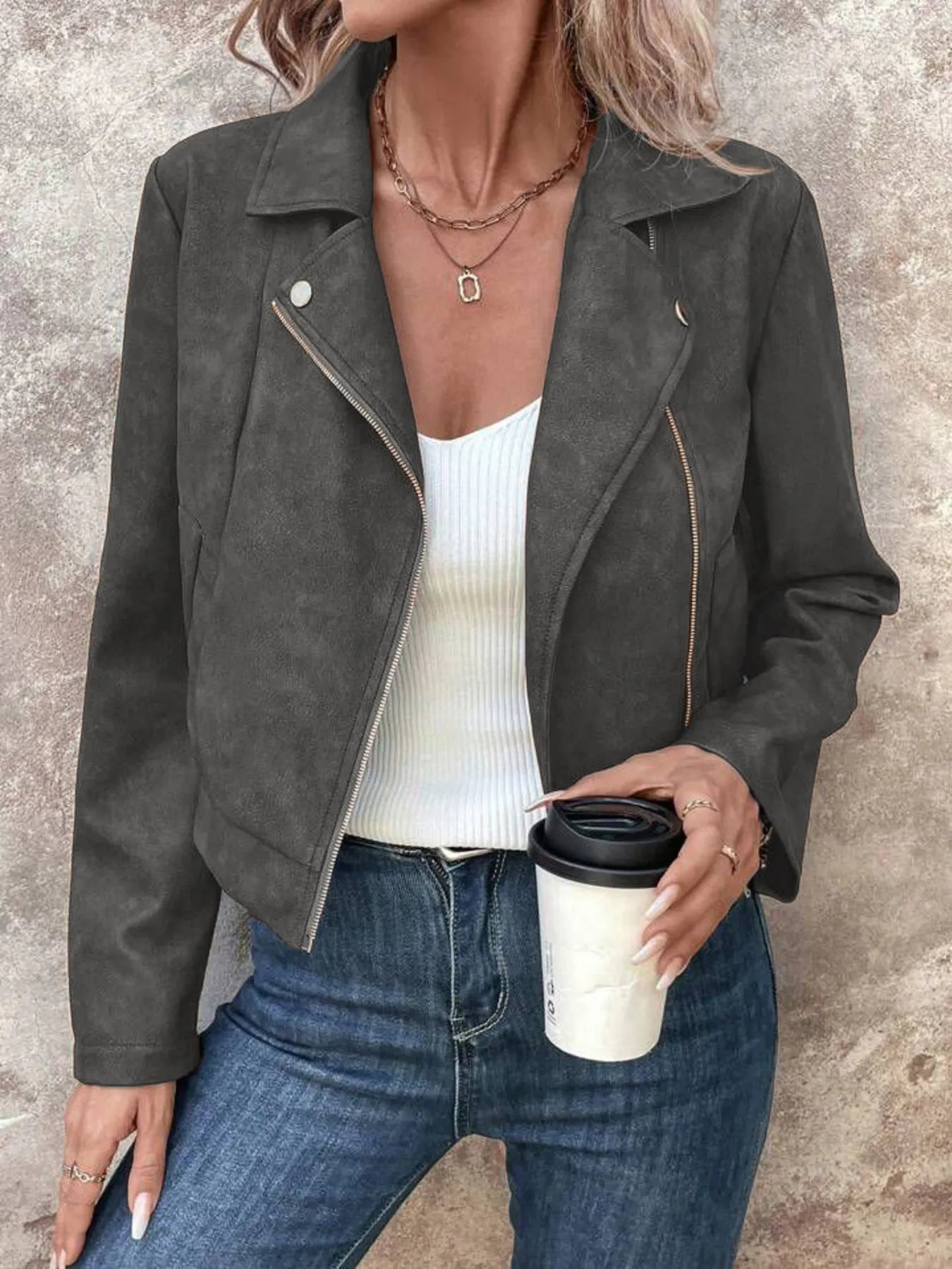 Bold & Bossy Zip-Up Suede Moto Crop Jacket