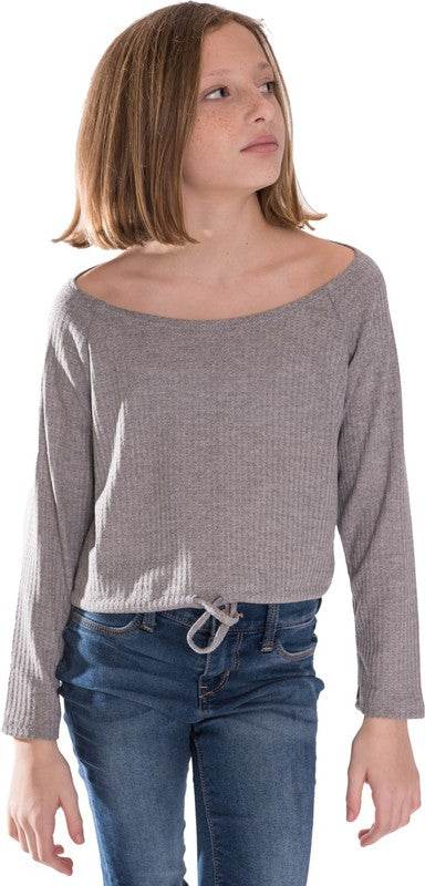 KIDS WAFFLE OFF THE SHOULDER TOP