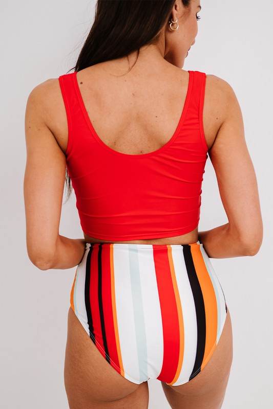 Black Sleeveless Fashion Print Tankini Set