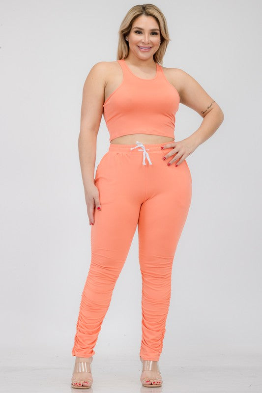 Plus Size Luxe Tank & Ruched Pants Set - Trendy, Comfy, Chic!