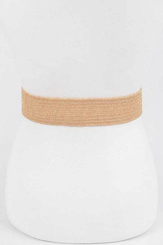 Oval Buckle Faux Straw Elastic Belt