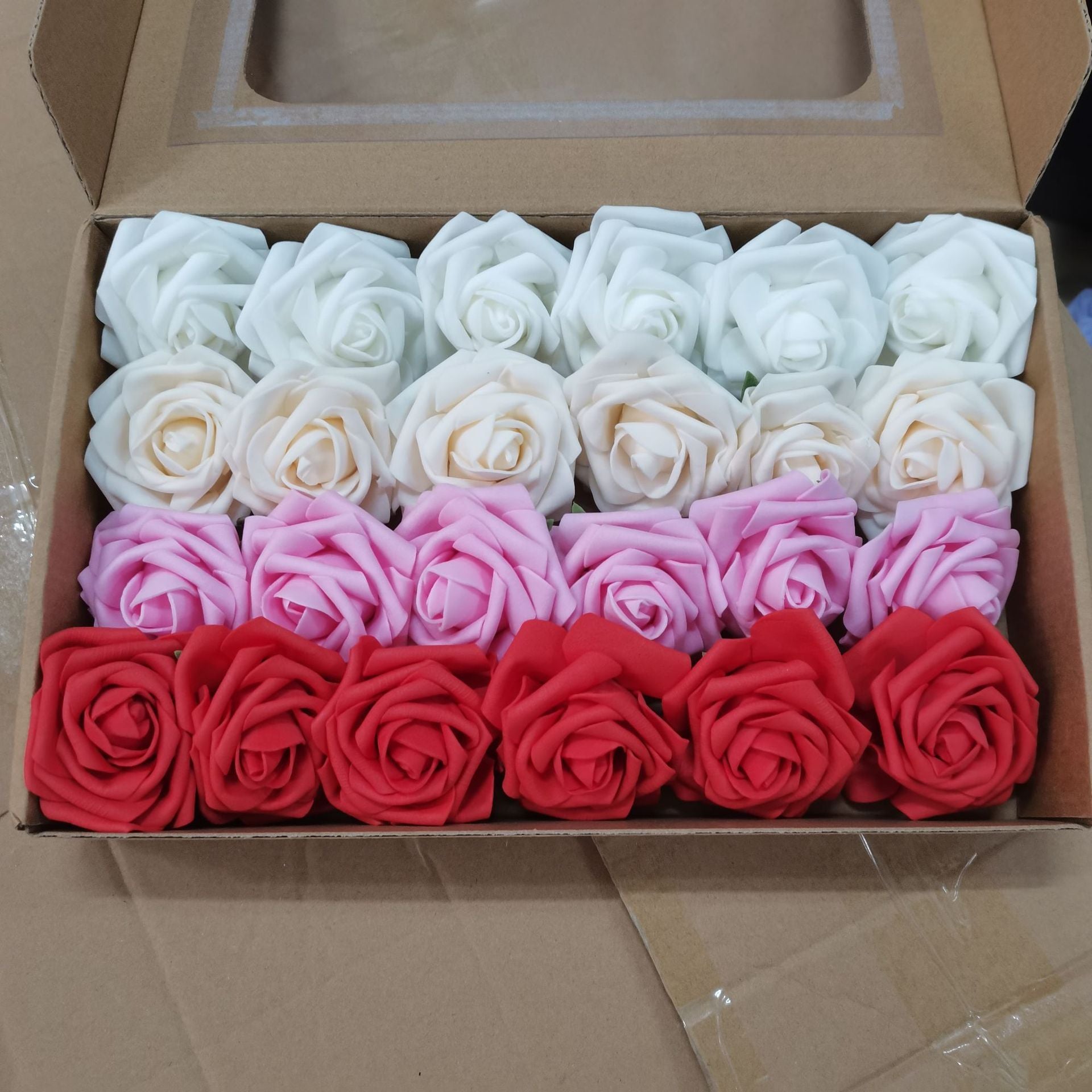 Foam Pe Rose Fake Flower With Rod And Leaf 25 Wedding Decoration Flowers Valentine's Day Gift