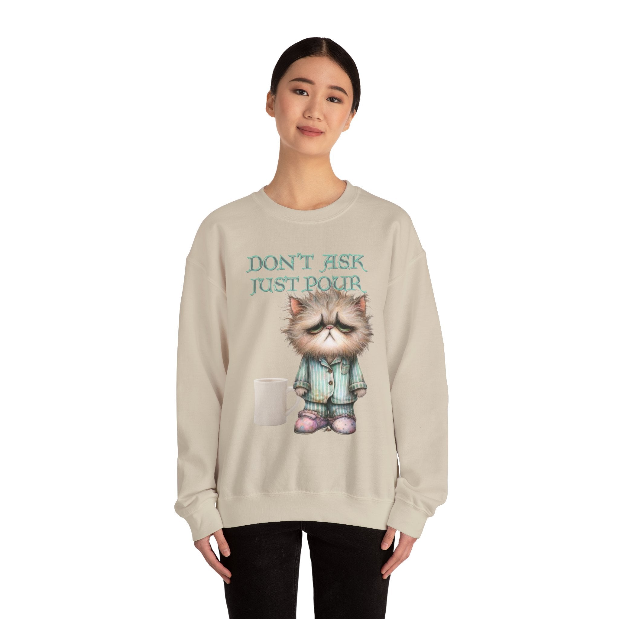 Just Pour Coffee Lover Sweatshirt Women's Top - Funny Cat Lover Gift, Cozy Apparel