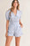 MABLE Striped Puff Sleeve Collared Neck Romper
