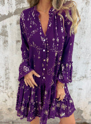 Solid Color Bronzing Fashion Horn Lace Sleeve Hollow-out Plus Size Dress