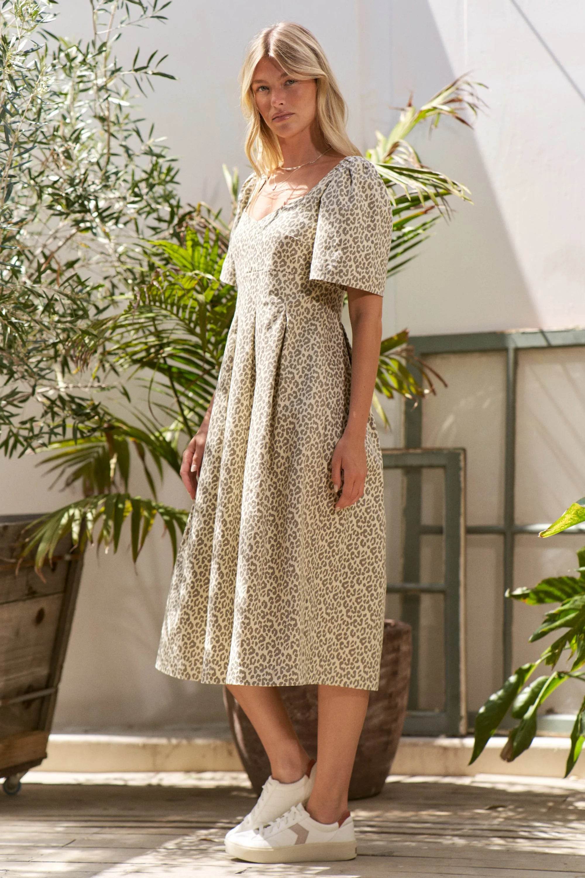 Jade By Jane Full Size Leopard Print Bell Sleeve Midi Dress Plus Size