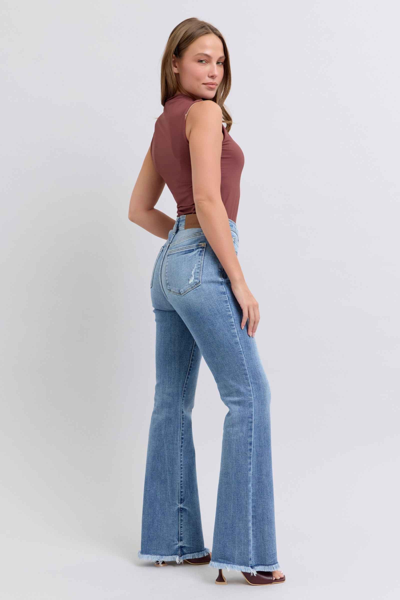Judy Blue High Rise Bootcut Jeans with Raw Hem for Women's Jeans