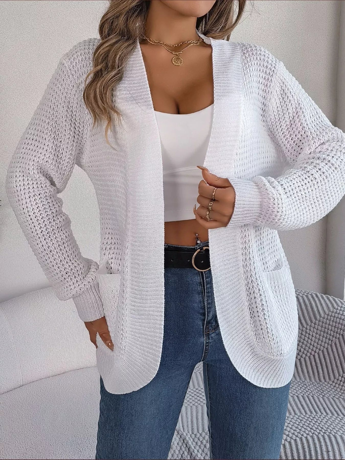 Chunky Knit Open Front Cardigan with Pockets