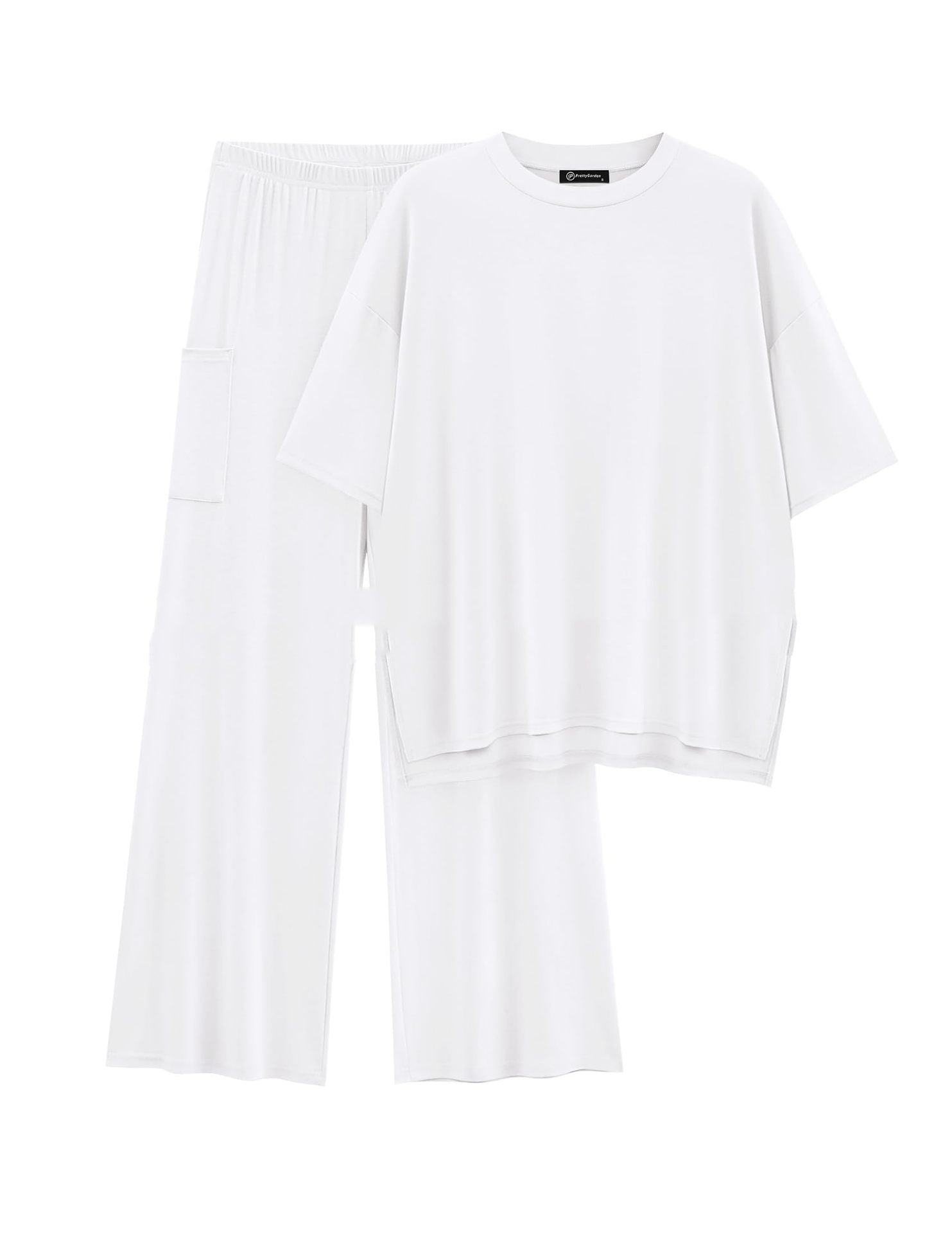 Casual Short Sleeve Pullover Top Wide Leg Pants Casual Suit