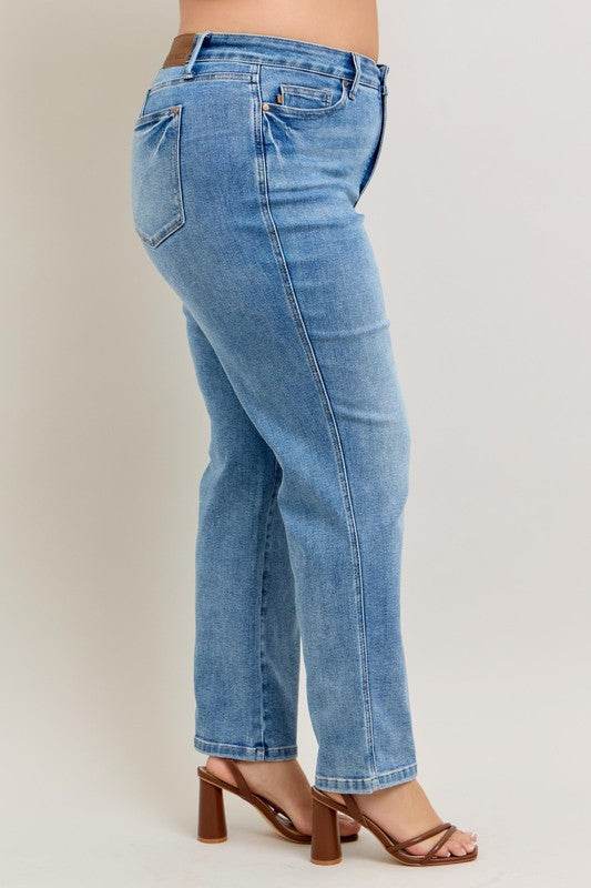 Judy Blue Full Size Tummy Control Vintage Wash Straight Jeans Plus Size