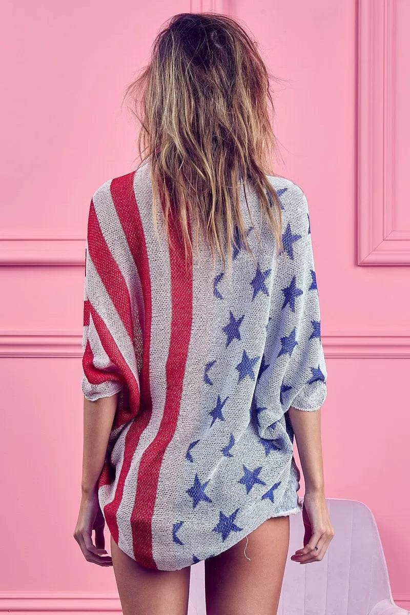 BiBi American Flag Theme Cocoon Knit Cardigan