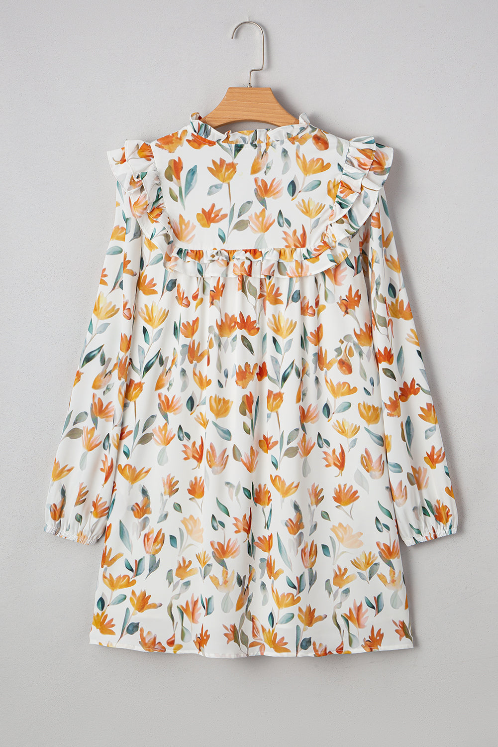 Katherine Floral Tie Neck Frilled Long Sleeve Dress