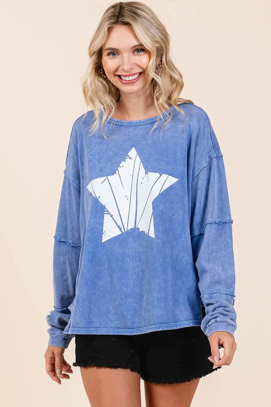 Mittoshop Star Graphic Mineral Wash Long Sleeve Top
