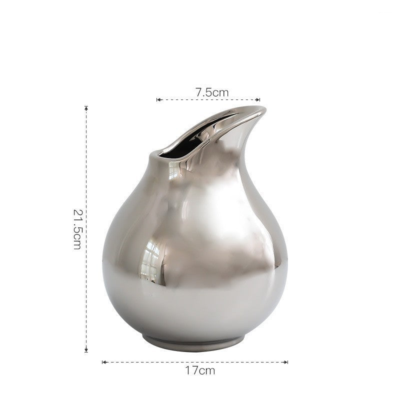 Modern Light Luxury Irregular Silver Plated Ceramic Vase